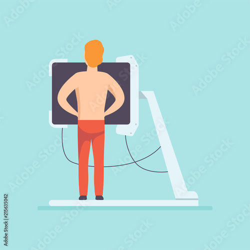 Male patient doing radiology fluorography procedure in medical office, medical treatment and healthcare concept vector Illustration