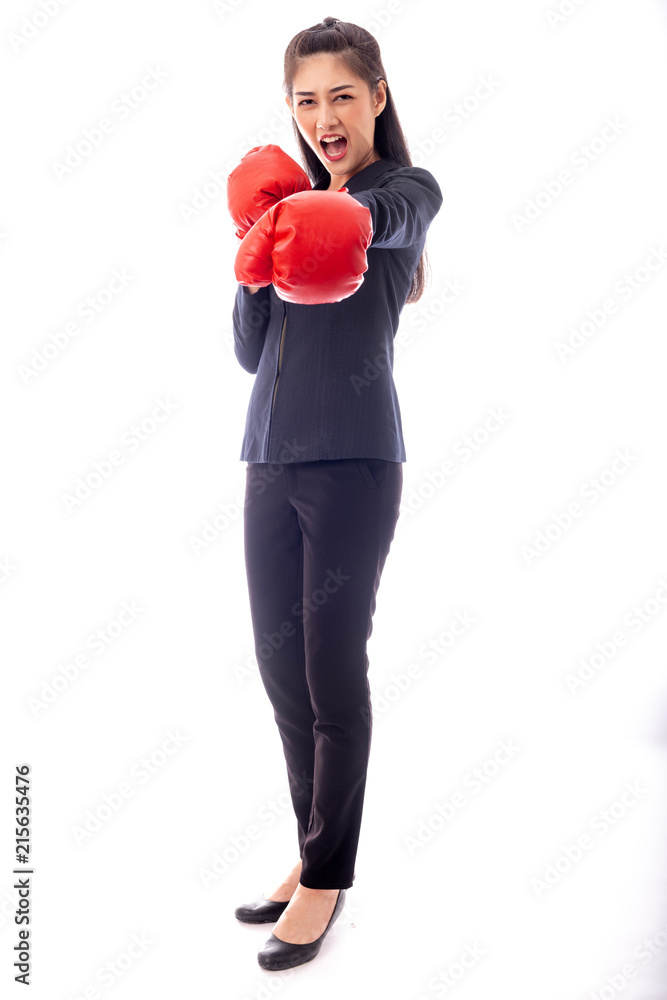 Business woman boxing gloves portrait, ready for a fight. Business woman boxing gloves portrait, ready for a fight.