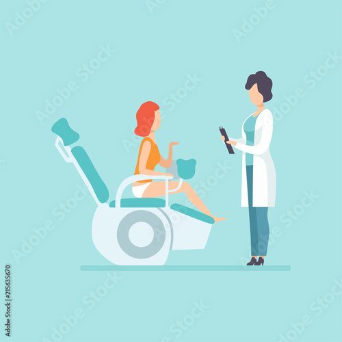 Gynecologist doctor examining female patient in clinic, medical treatment and healthcare concept vector Illustration