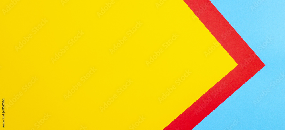 Color papers geometry flat composition background with yellow red and blue tones - obrazy, fototapety, plakaty 
