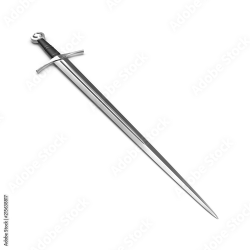 Medieval Knight Sword on white. 3D illustration