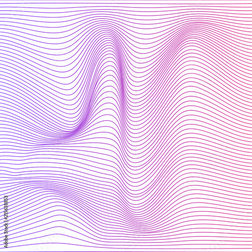 Wave distorted texture of color gradation. Abstract dynamical rippled surface. Vector stripe deformation background.