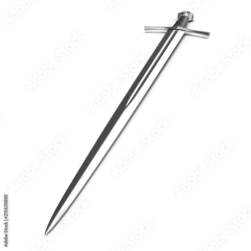 Medieval Knight Sword on white. 3D illustration