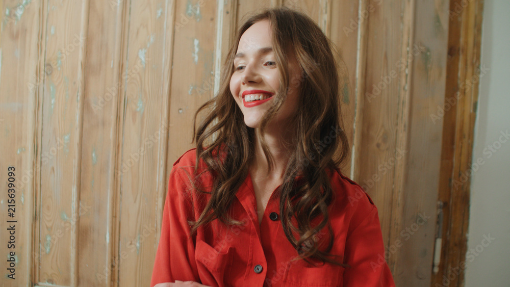 Fototapeta premium Young pretty brunette woman at home. Lifestyle people happiness&home concept.