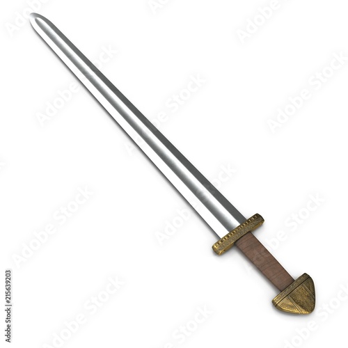 Medieval Viking Sword on white. 3D illustration