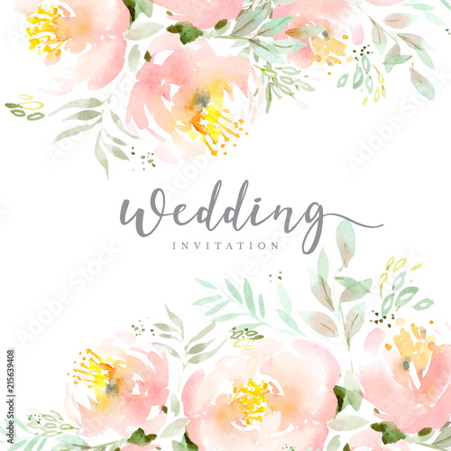 Beautiful peony background template in watercolor style
