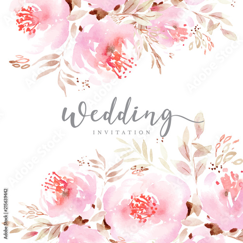 Beautiful peony background template in watercolor style