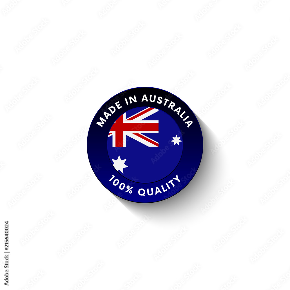 Made in Australia badge with Australia flag. Badge with long shadow. Vector illustration. Made in Australia badge with Australia flag. Badge with long shadow. Vector illustration.