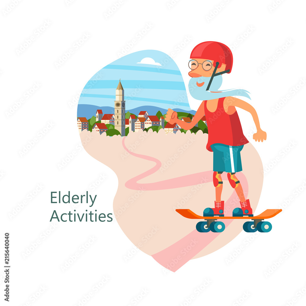 Older people leading an active lifestyle. Old people play sports. Vector illustration. Older people leading an active lifestyle. Old people play sports. Vector illustration.
