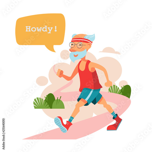 Older people leading an active lifestyle. Old people play sports. Vector illustration.