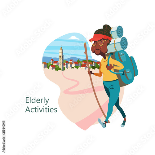 Older people leading an active lifestyle. Old people play sports. Vector illustration.