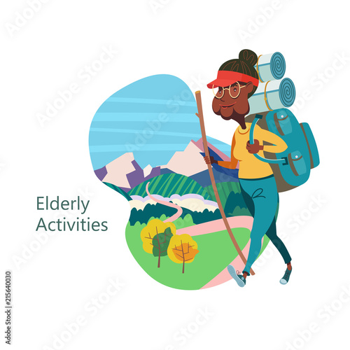 Older people leading an active lifestyle. Old people play sports. Vector illustration.