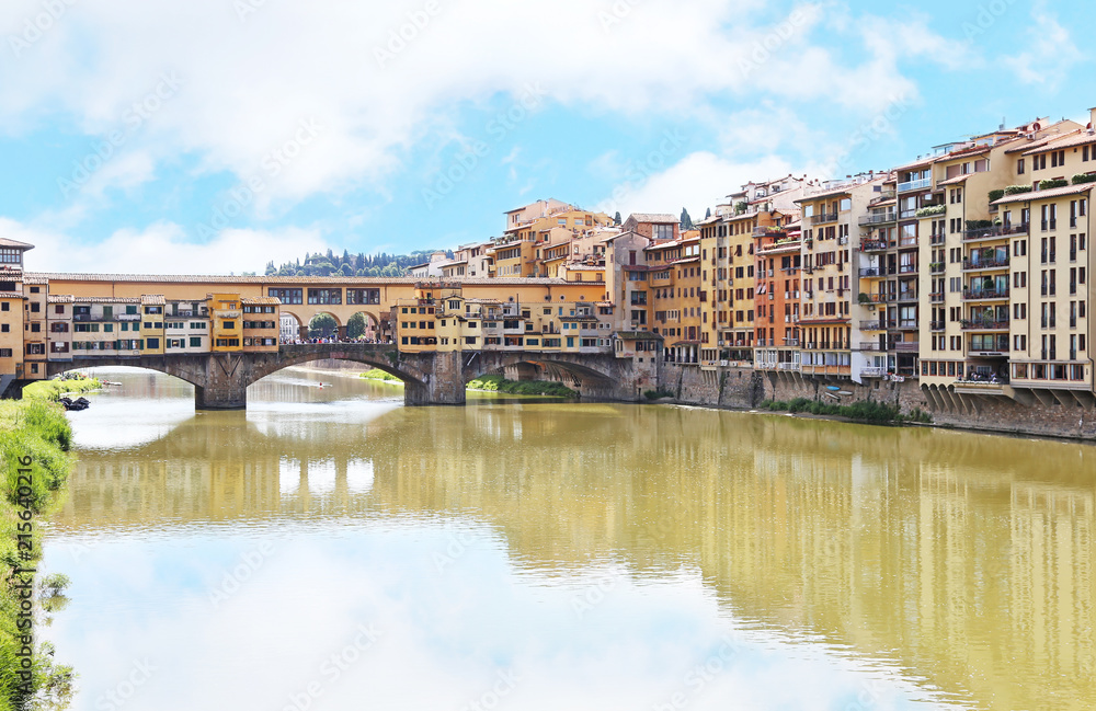 landscape of Arno river and Ponte Vecchio bridge Florence or Firenze city Italy