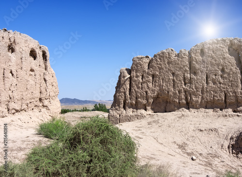 Kyzyl-kala fortress ruins  XII - XIII century   Red fortress   ancient Khorezm  in the Kyzylkum desert in Uzbekistan