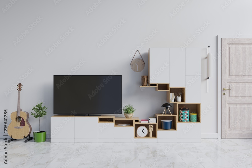 Fototapeta premium Cabinet design for put TV and put things together in modern empty room on white background,3d rendering