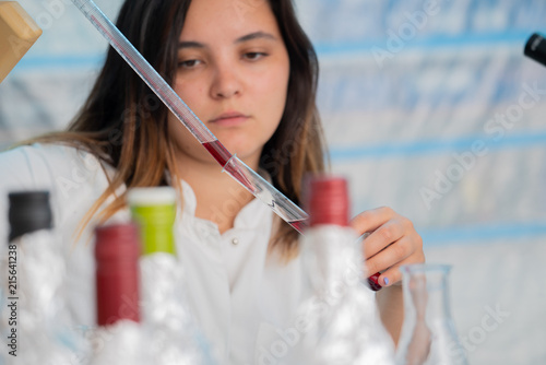 bottle of wine in the quality control laboratory