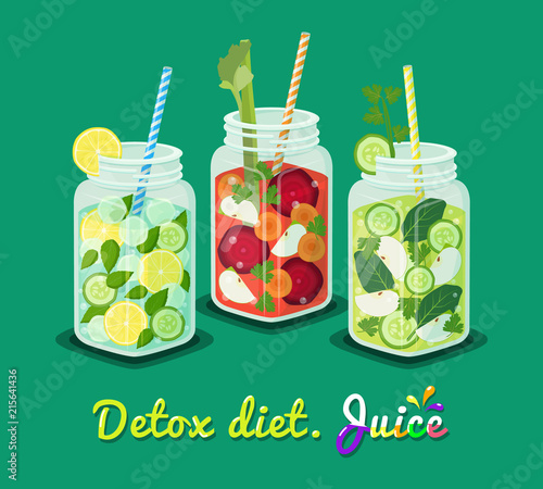 Detox Diet Poster Mug Set Vector Illustration