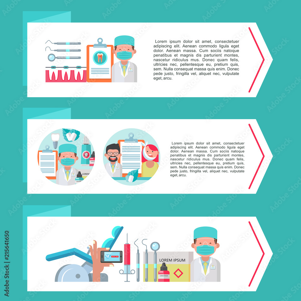 Dentistry. Dental care. Vector illustration in flat style. Dentistry. Dental care. Vector illustration in flat style.