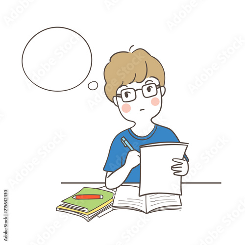 Draw a boy has some question Isolated on white