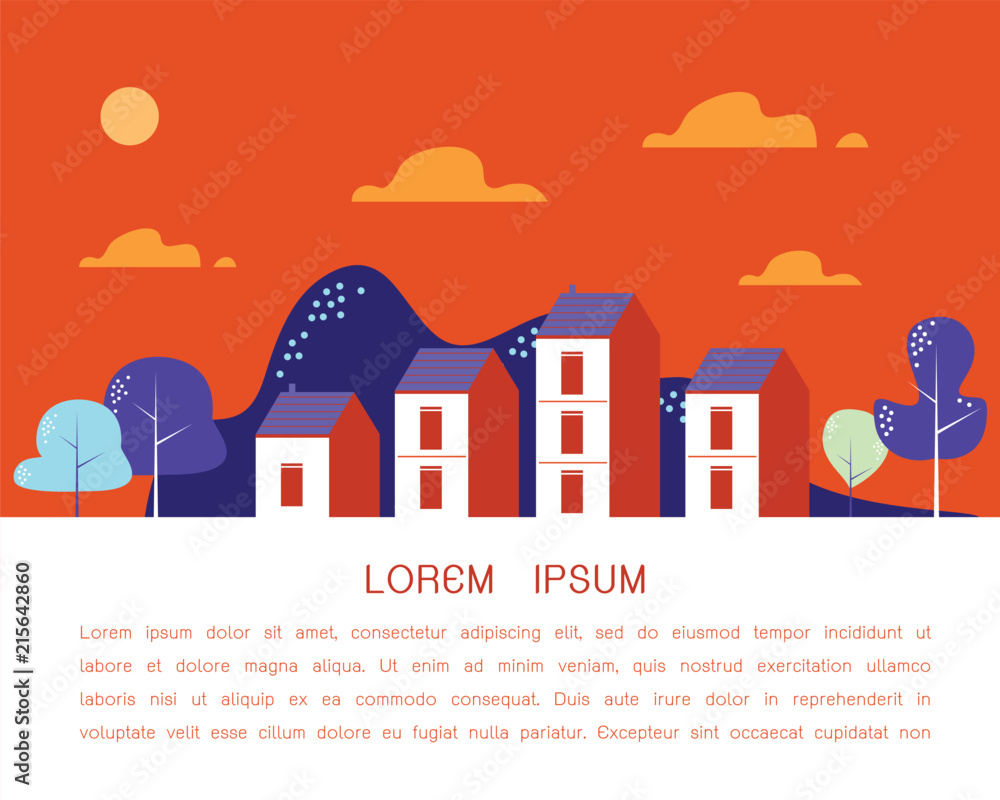 Naklejka premium Cozy town modern flat design vector illustration