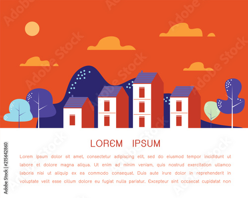 Cozy town modern flat design vector illustration