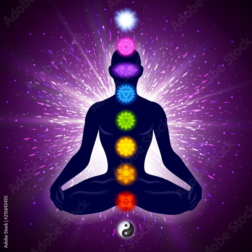 Meditating human in lotus pose. Yoga illustration.