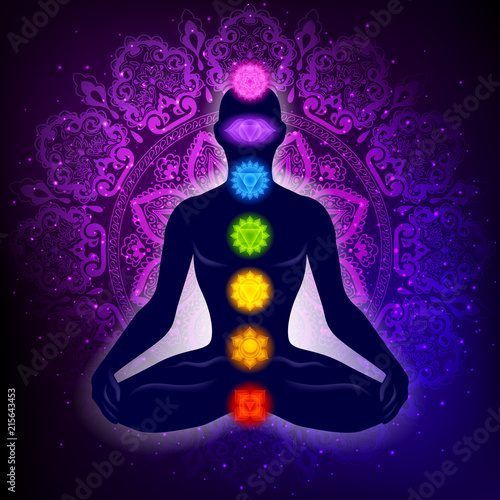 Meditating human in lotus pose. Yoga illustration.