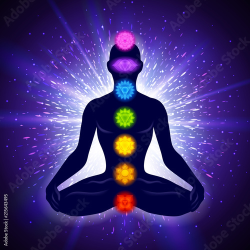 Meditating human in lotus pose. Yoga illustration.