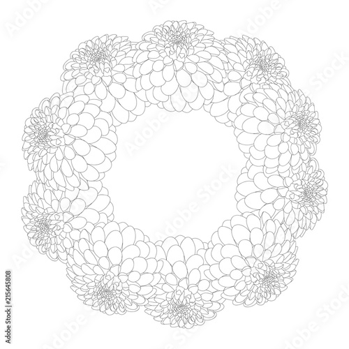 Fototapeta Naklejka Na Ścianę i Meble -  Dahlia Wreath Outline