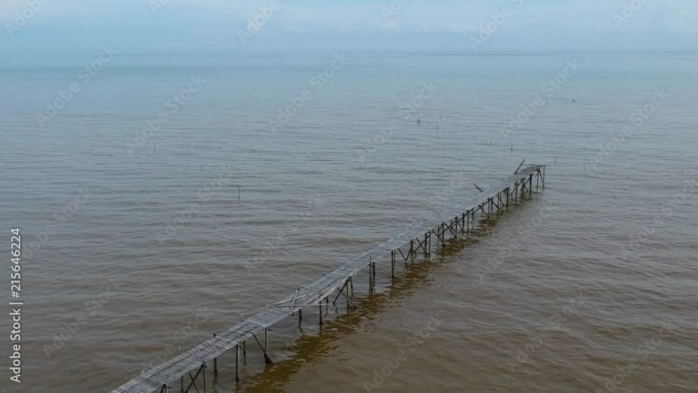 fisherman pier bridge on the sea drone shot fisherman pier bridge on the sea drone shot