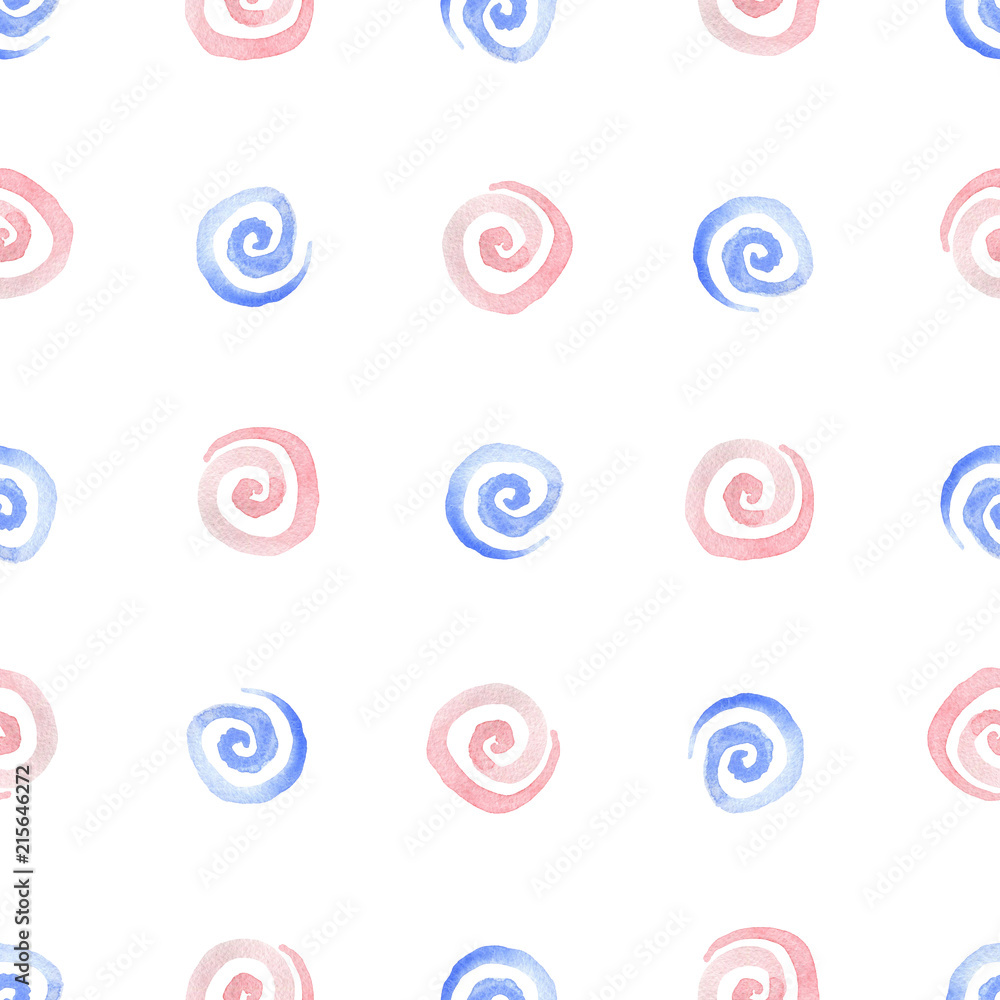 Seamless pattern with pink and blue spirals
