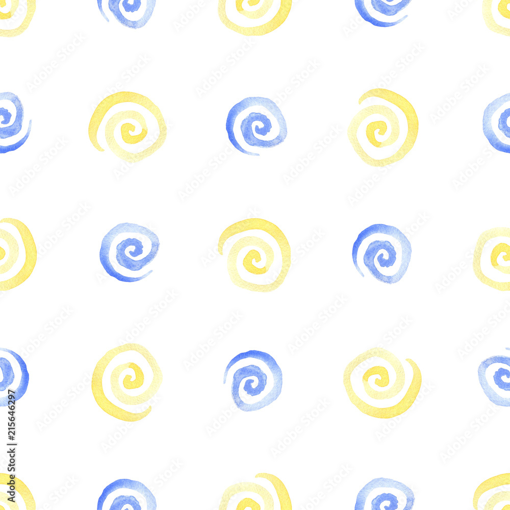 Watercolor pattern with yellow and blue spiral Watercolor pattern with yellow and blue spiral