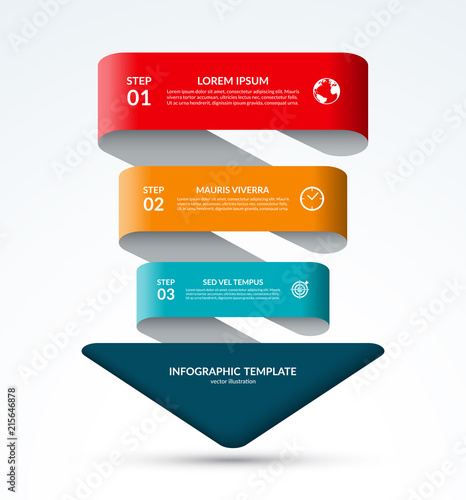 Down arrow infographic template. Business concept with 3 steps, options, parts. Can be used for diagram, chart, web design. Vector illustration