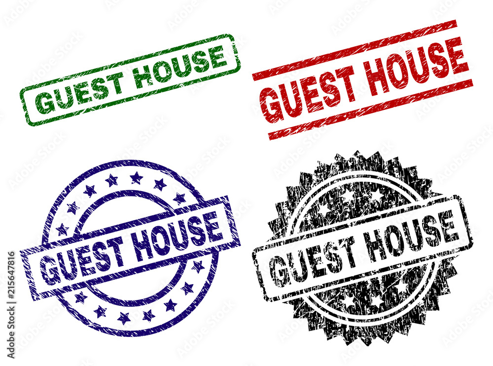 GUEST HOUSE seal prints with corroded surface. Black, green,red,blue vector rubber prints of GUEST HOUSE title with corroded texture. Rubber seals with round, rectangle, medallion shapes. GUEST HOUSE seal prints with corroded surface. Black, green,red,blue vector rubber prints of GUEST HOUSE title with corroded texture. Rubber seals with round, rectangle, medallion shapes.
