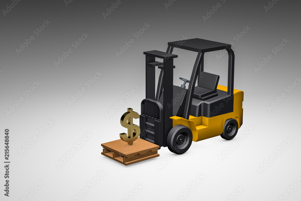 3d modeling, forklift and money 3d modeling, forklift and money