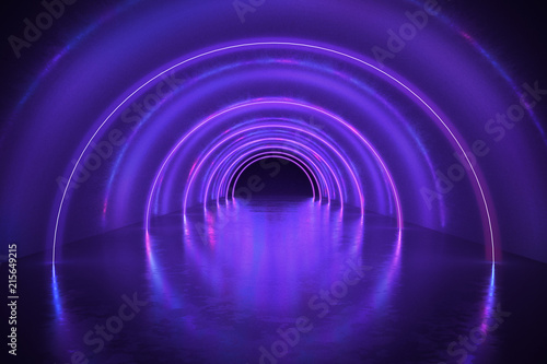 Abstract tunnel or corridor with neon lights Fototapeta