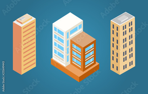Buildings Set with Roofs  Vector Illustration