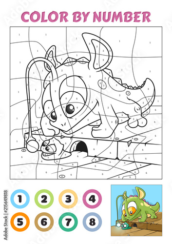 Color by Number is an educational game for children. Monster Lizard Catching a Little Slug.