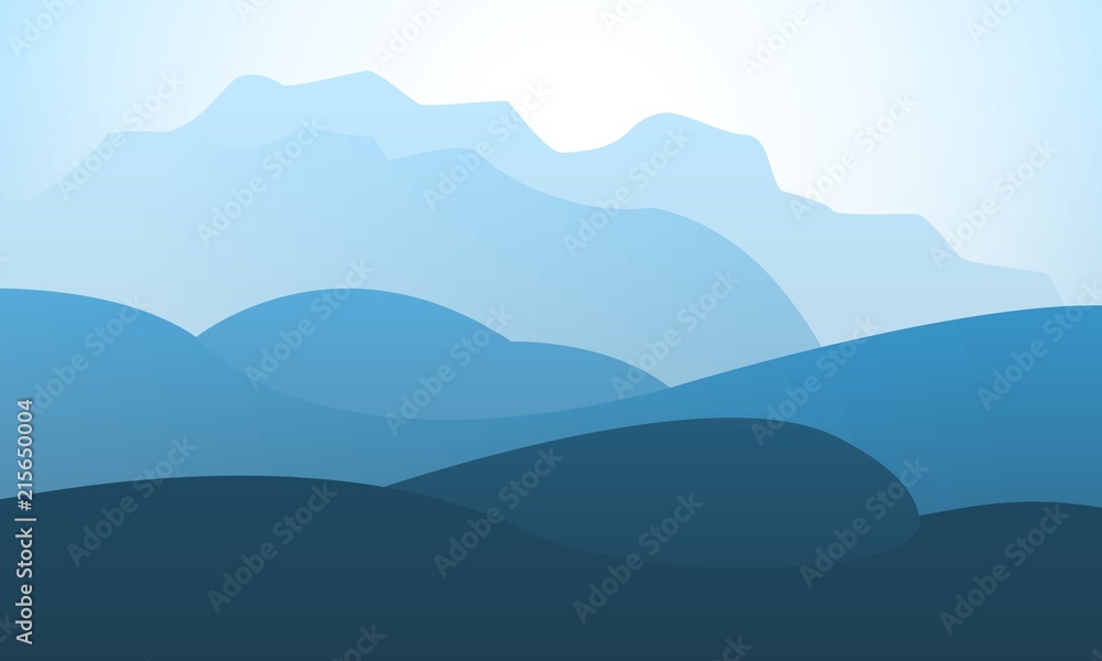 Vector landscape mountain peak horizon travel illustration background. Vacation and extreme outdoor sport recreation morning or night day time painting concept design.