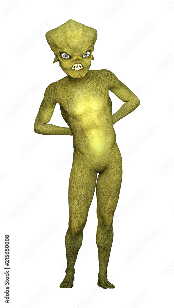 3D Rendering Green Alien on White 3D Rendering Green Alien on White