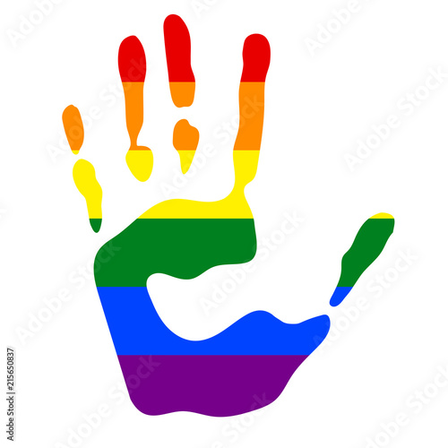Hand stamp colored in rainbow colors, LGBT flag on a hand, vector