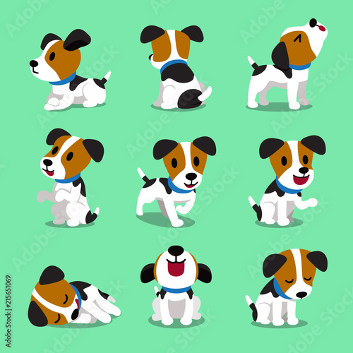 Murais de parede Cartoon character jack russell terrier dog set for design.