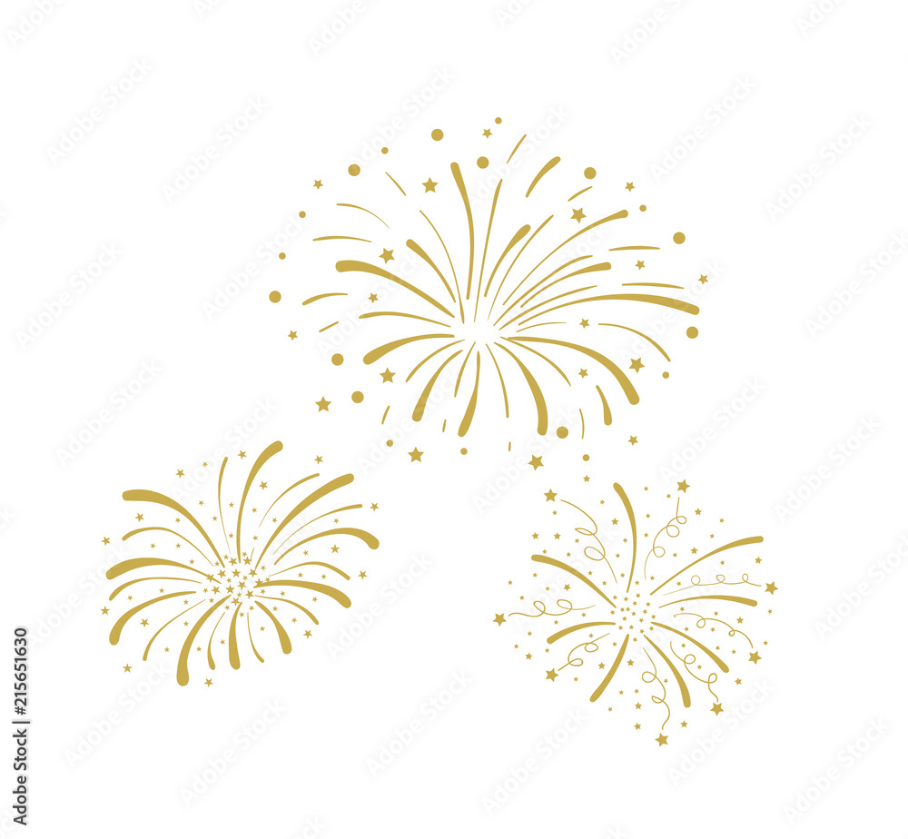 Vector Golden Doodle Fireworks Isolated, Celebration, Party Icon, Anniversary, New Year Eve. Vector Golden Doodle Fireworks Isolated, Celebration, Party Icon, Anniversary, New Year Eve.