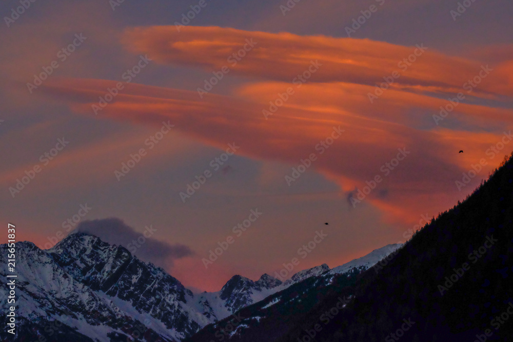 Sunset over Snow covered Mountains in Austria