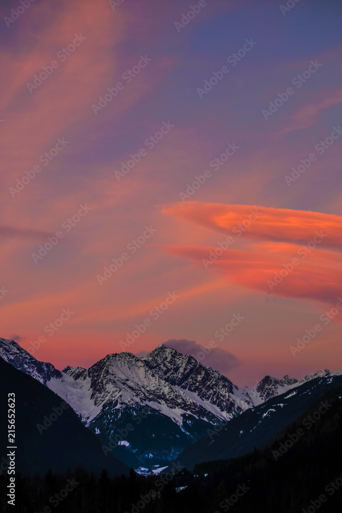 Sunset over Snow covered Mountains in Austria