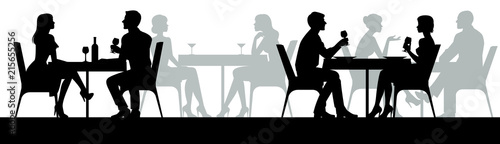 People woman and man in night club or restaurant sitting at a table stock vector illustration