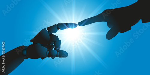 robot - cerveau - intelligence artificielle - cyborg, connexion - symbole - création - main
