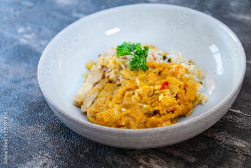 Handmade traditional curry chicken rice