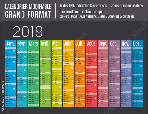 Calendrier 2019 modifiable - Grand format