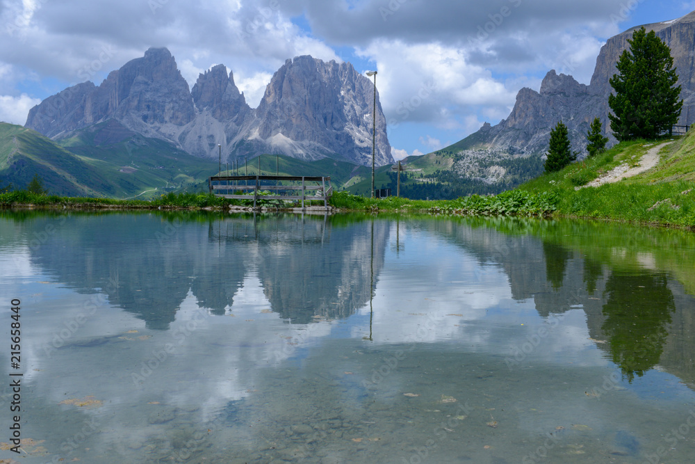 Plattkofel and Langkofel mountain ranges on the Dolomites